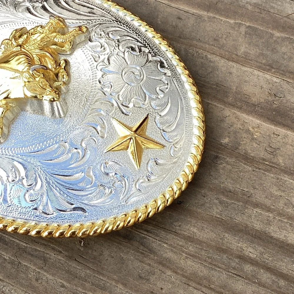 4" Rare NOCONA Belt Buckle OVERSIZED Silver Gold WESTERN Rodeo Bull Rider Cowboy - Picture 3 of 7